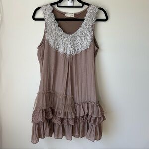 A'Reve Tan Sleeveless Dress with Lace Trim